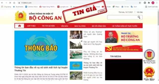 Trang website có dấu hiệu giả mạo với mục đích lừa đảo chiếm đoạt tài sản