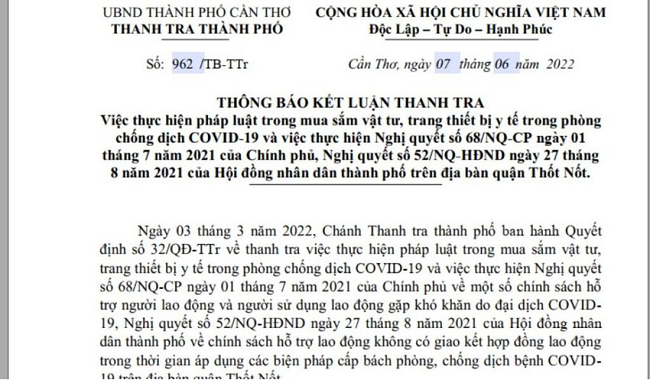 Cần Thơ Thu hồi hơn 200 triệu đồng chi hỗ trợ lao động tự do chưa đúng