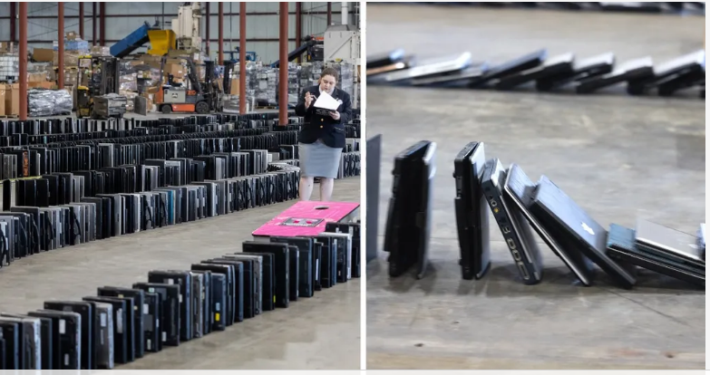 Gần 3 000 máy tính xách tay bị xô đổ bằng hiệu ứng domino