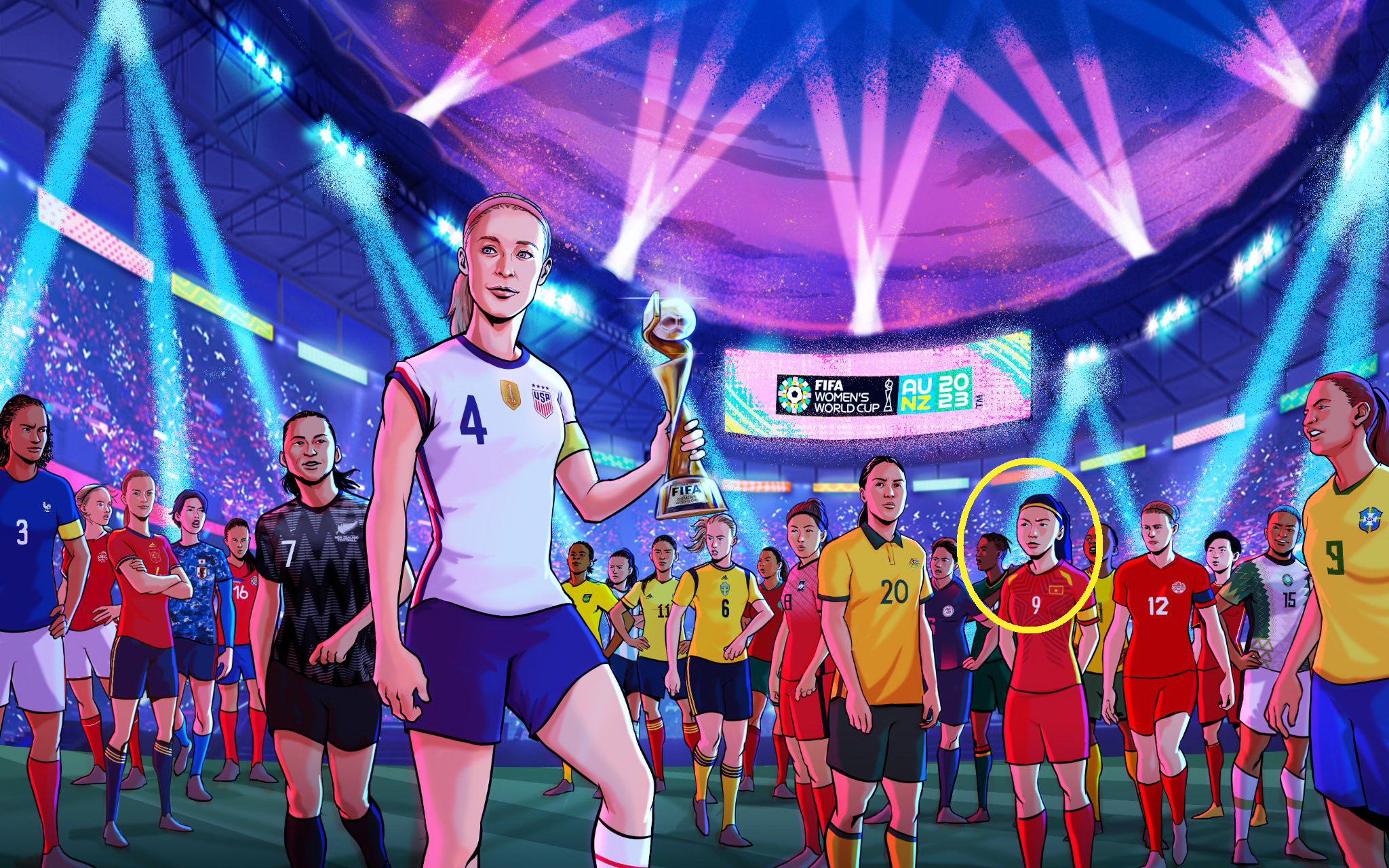 Huỳnh Như xuất hiện nổi bật trên poster World Cup nữ 2023