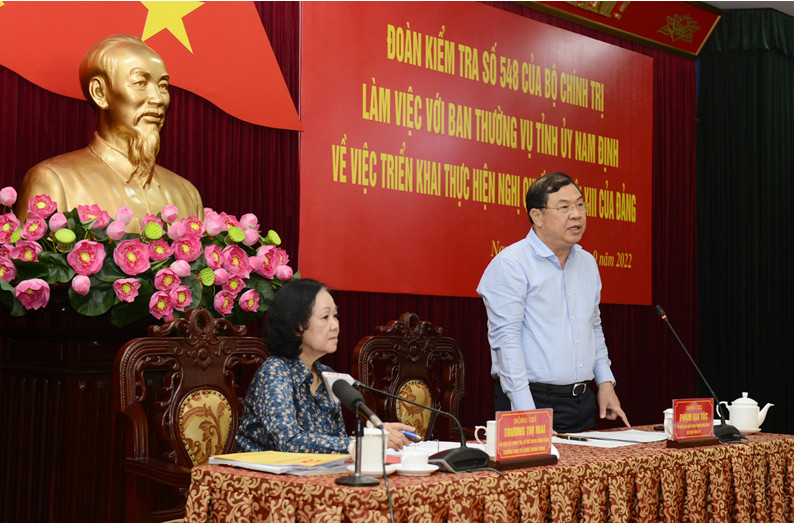 Đoàn kiểm tra 548 của Bộ Chính trị kiểm tra việc thực hiện Nghị quyết XIII tại Nam Định