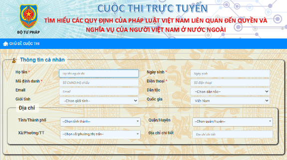 Cuộc thi trực tuyến “Tìm hiểu các quy định của pháp luật liên quan đến quyền và nghĩa vụ của người Việt Nam ở nước ngoài”