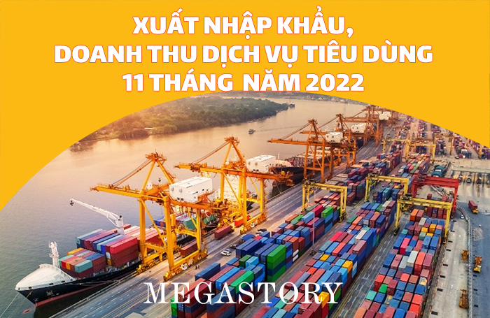 Infographic Xuất, nhập khẩu hàng hóa, doanh thu dịch vụ tiêu dùng cả nước 11 tháng năm 2022