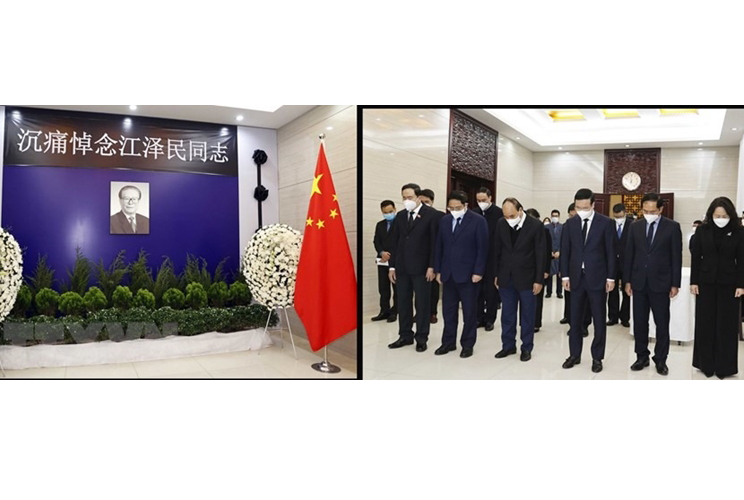 Lãnh đạo Đảng, Nhà nước, Chính phủ, Quốc hội, MTTQ Việt Nam viếng nguyên Tổng Bí thư, Chủ tịch Trung Quốc Giang Trạch Dân