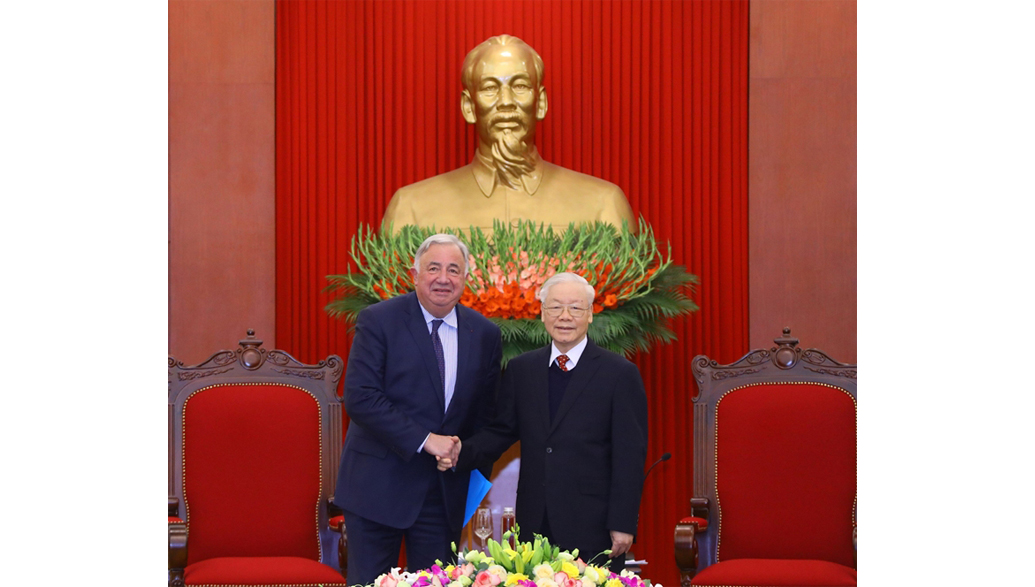 Tổng Bí thư Nguyễn Phú Trọng tiếp Chủ tịch Thượng viện Pháp Gérard Larcher