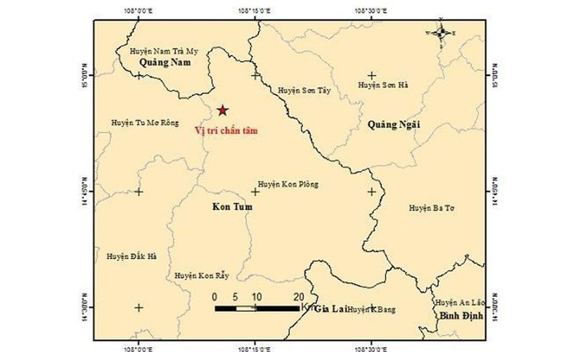 Kon Tum tiếp tục xảy ra động đất có độ lớn 3,6 Richter