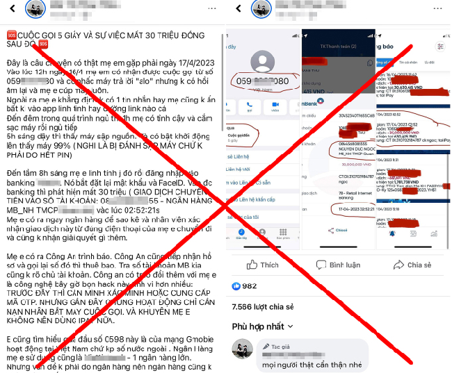 Thông tin nghe điện thoại 5 giây mất 30 triệu đồng là giả