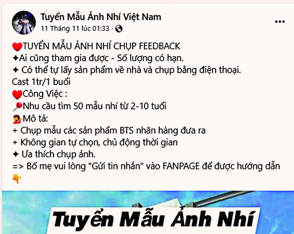 Cảnh giác với chiêu trò Tuyển người mẫu nhí