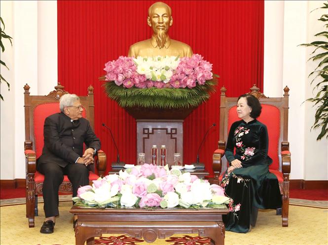 Thường trực Ban Bí thư Trương Thị Mai tiếp Tổng Bí thư Đảng Cộng sản Ấn Độ Mác-xít