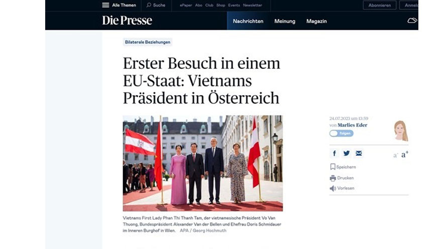 Truyền thông Áo đưa tin đậm nét về chuyến thăm của Chủ tịch nước Võ Văn Thưởng