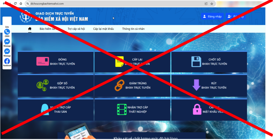 Cảnh báo trang web giả mạo Cổng dịch vụ công ngành BHXH Việt Nam