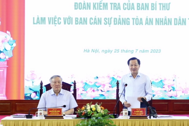 Đoàn kiểm tra của Ban Bí thư làm việc với Ban cán sự đảng Tòa án Nhân dân tối cao