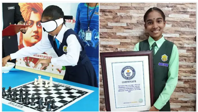 Cô bé xếp bàn cờ trong thời gian ngắn nhất khi bị bịt mắt