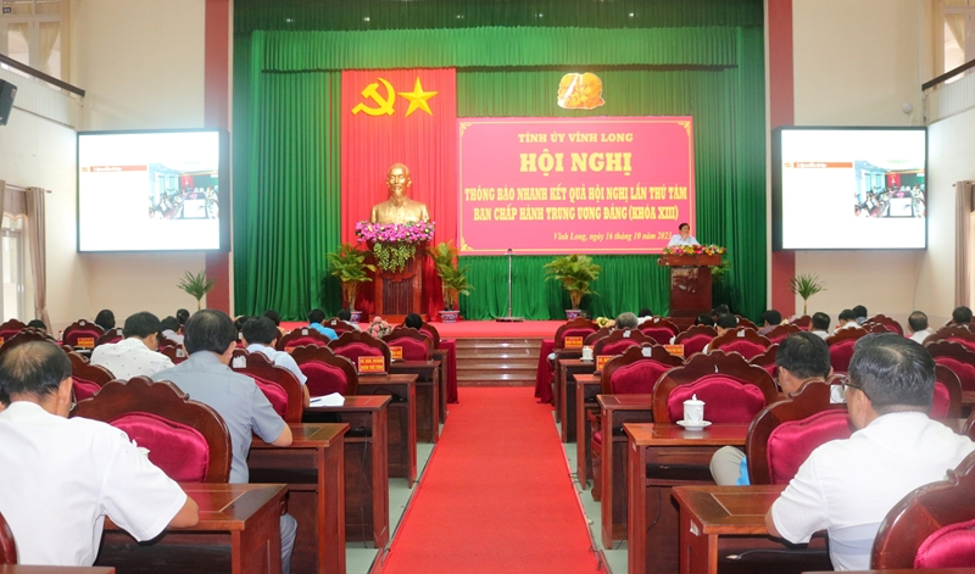 Vĩnh Long thông báo nhanh kết quả Hội nghị Trung ương 8, khóa XIII