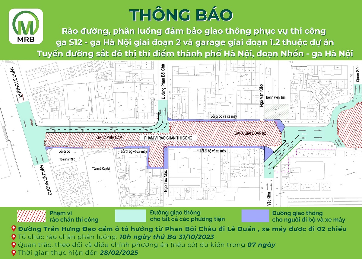 Phân luồng giao thông phục vụ thi công ga S12 - ga Hà Nội