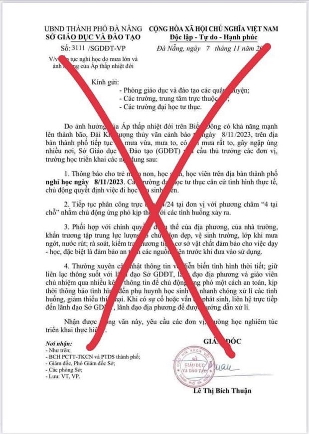Đà Nẵng Xuất hiện văn bản giả mạo cho học sinh nghỉ học ngày 8 11