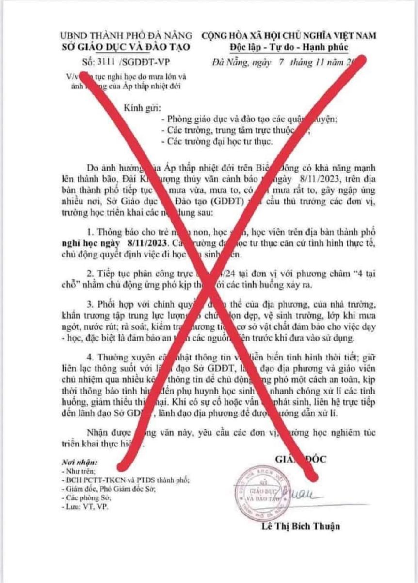 Đà Nẵng Xuất hiện văn bản giả mạo cho học sinh nghỉ học ngày 8 11