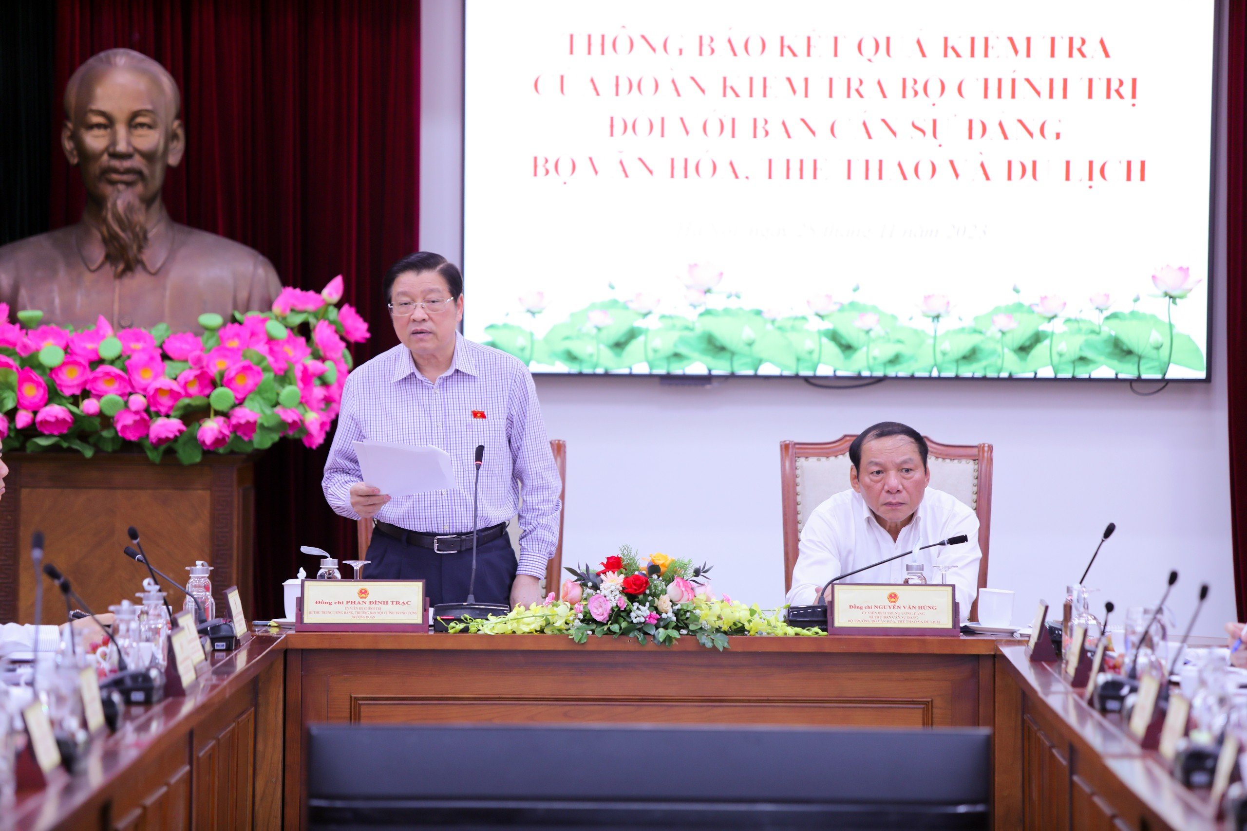 Thông báo kết quả kiểm tra đối với Ban cán sự đảng Bộ Văn hoá, Thể thao và Du lịch