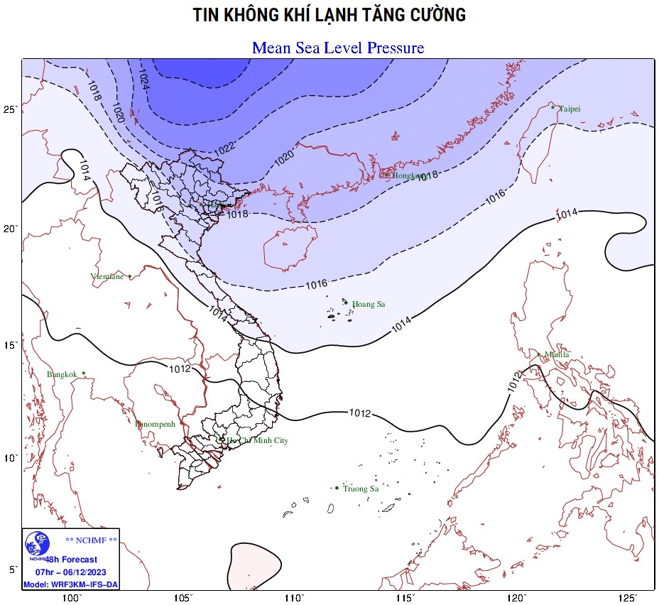 Dự báo thời tiết trên đất liền ngày và đêm 06 12 2023