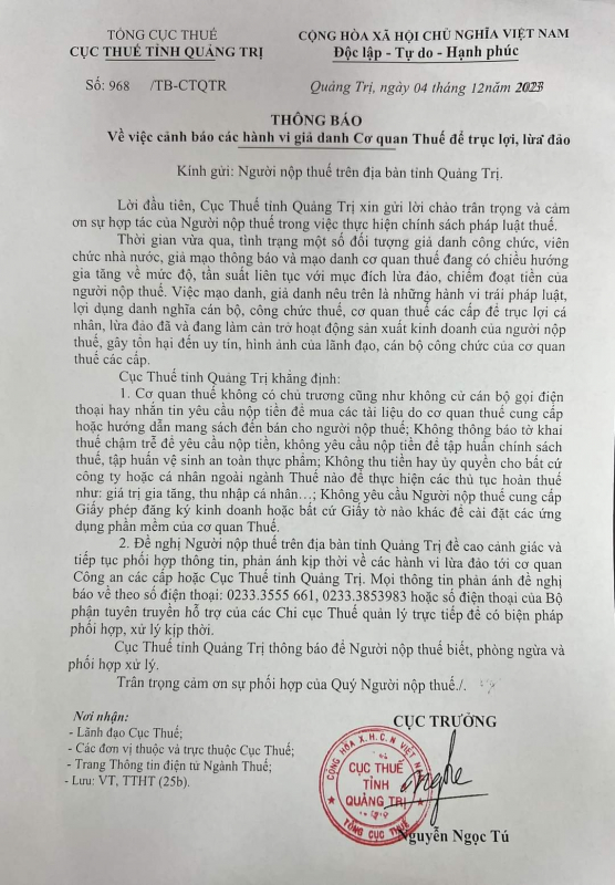 Cảnh giác với việc giả danh cán bộ, cơ quan thuế để lừa đảo