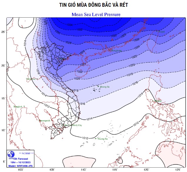 Đêm 16 và ngày 17 12 2023, không khí lạnh tràn xuống Bắc Trung Bộ gây mưa