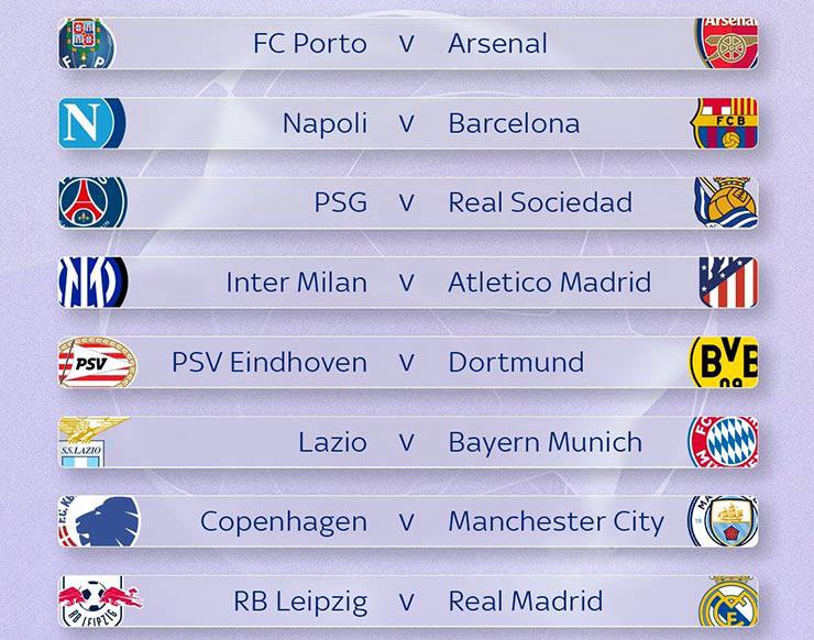 Kết quả bốc thăm vòng đấu loại trực tiếp Cúp C1 Châu Âu