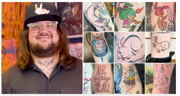 Người đàn ông xăm 69 hình con thỏ lên cơ thể