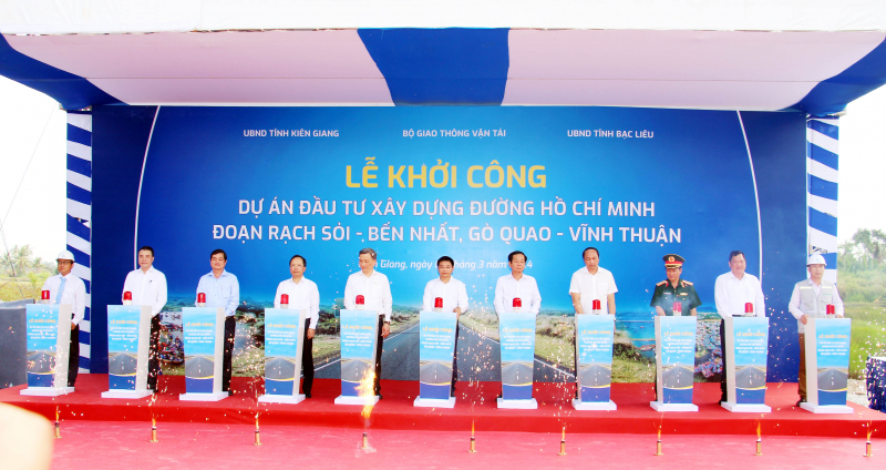 Khởi công đường Hồ Chí Minh đoạn Rạch Sỏi - Bến Nhất và Gò Quao - Vĩnh Thuận