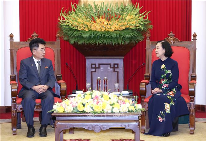Thường trực Ban Bí thư Trương Thị Mai tiếp Đoàn đại biểu Đảng Lao động Triều Tiên