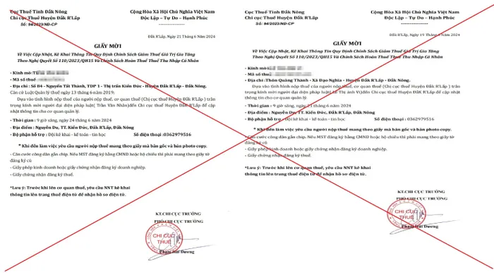 Giả mạo chi cục thuế gửi giấy mời cập nhật thông tin