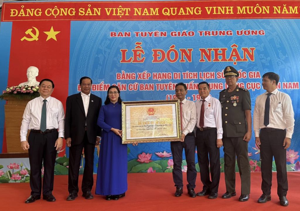 Đón nhận xếp hạng Di tích lịch sử quốc gia Ban Tuyên huấn Trung ương Cục miền Nam
