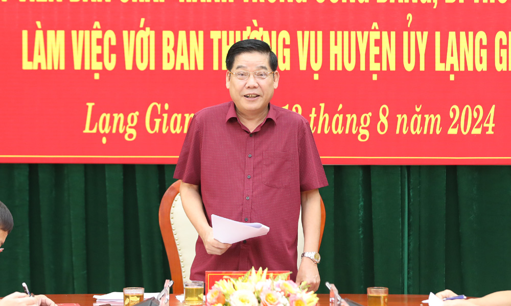 Bí thư Tỉnh ủy Nguyễn Văn Gấu chỉ đạo Huyện Lạng Giang cần tập trung đánh giá các chỉ tiêu, chuẩn bị tốt đại hội đảng bộ các cấp