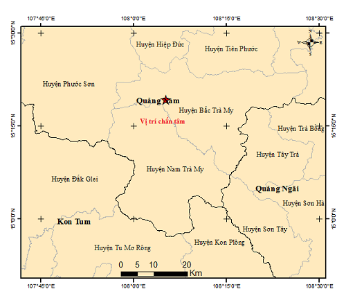 Xảy ra 2 trận động đất tại Quảng Nam và Kon Tum