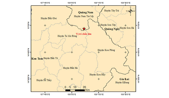 Liên tiếp 3 trận động đất xảy ra tại Kon Tum và Quảng Nam