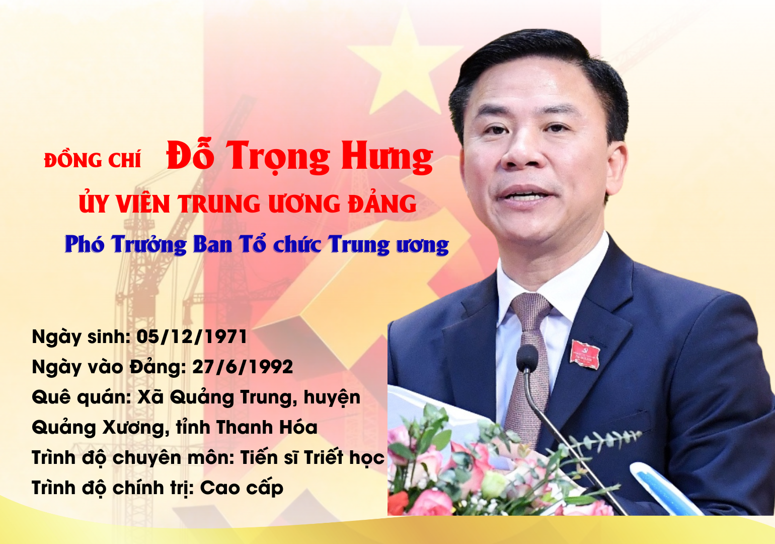 [Infographic] Phó Trưởng Ban Tổ chức Trung ương Đỗ Trọng Hưng