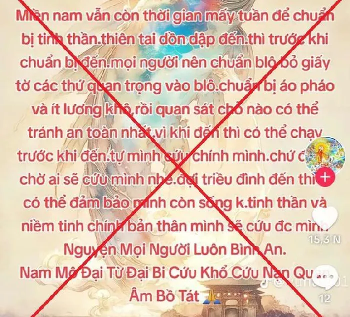 “Sắp tới miền Nam có mưa bão, tất cả chìm trong biển nước” là thông tin sai sự thật