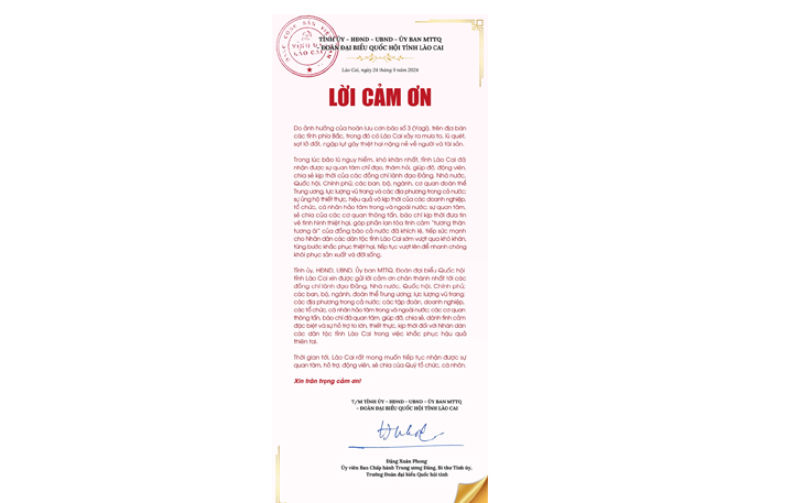 Lào Cai cảm ơn trong việc khắc phục hậu quả do hoàn lưu cơn bão số 3