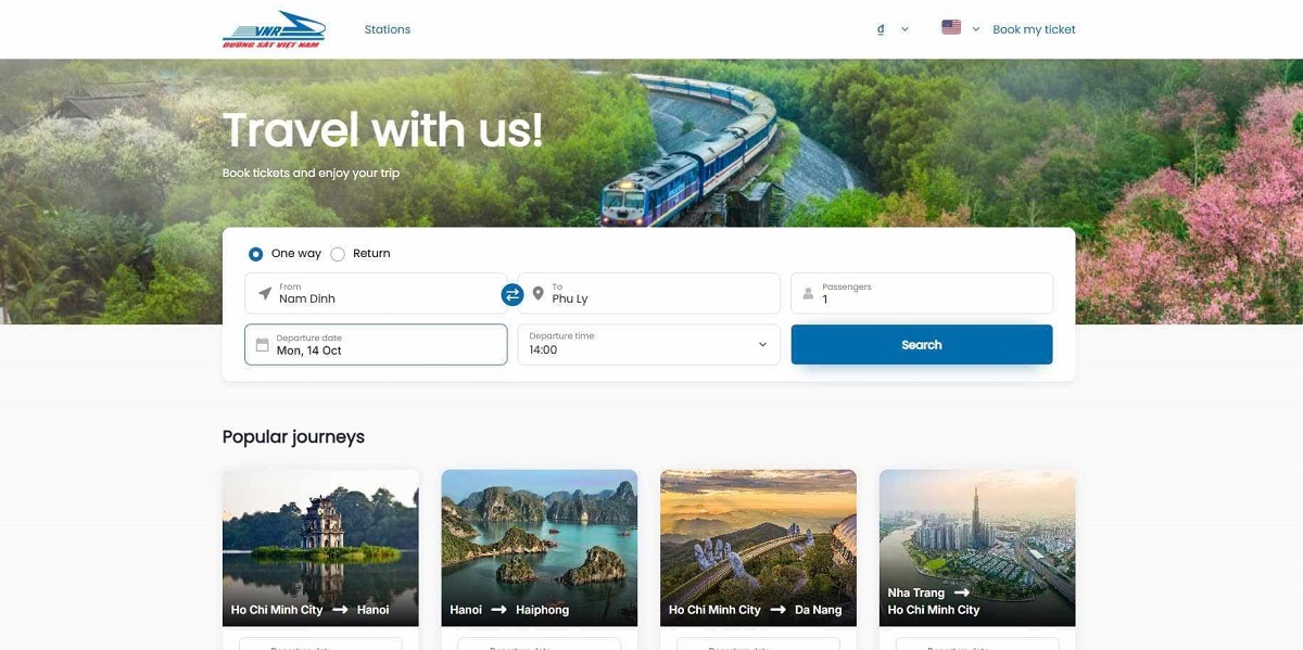 Đường sắt bán vé tàu qua bản đồ trực tuyến