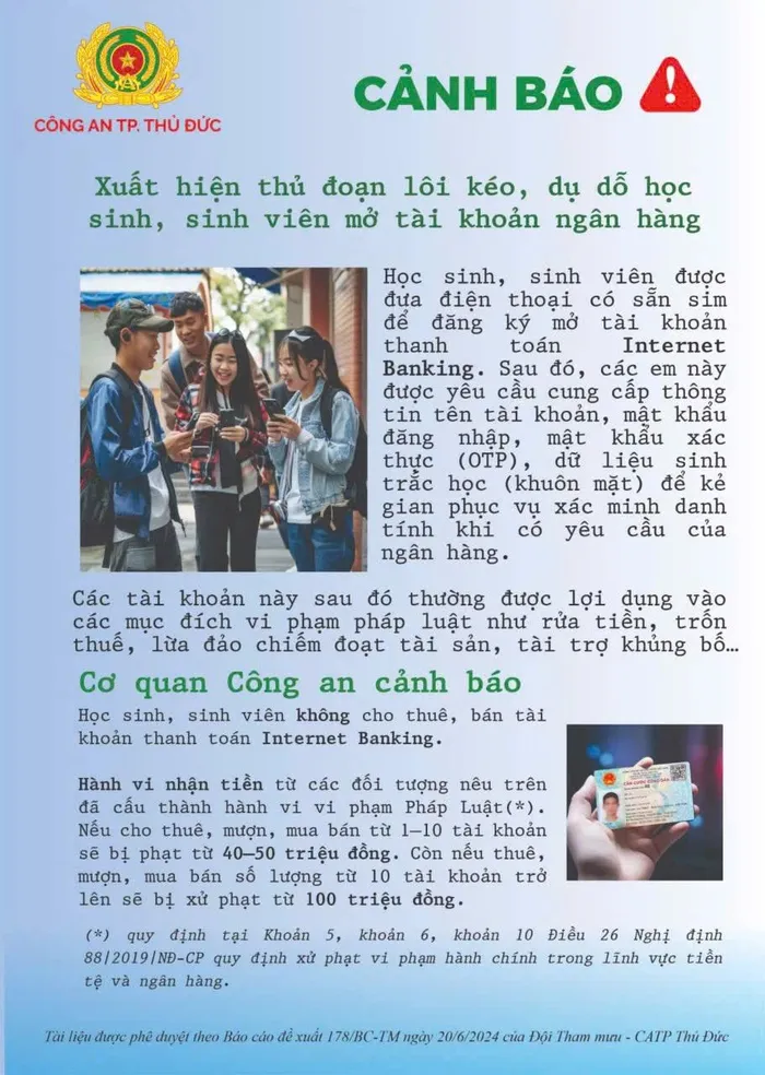 Cảnh báo tình trạng lôi kéo học sinh, sinh viên mở tài khoản ngân hàng online