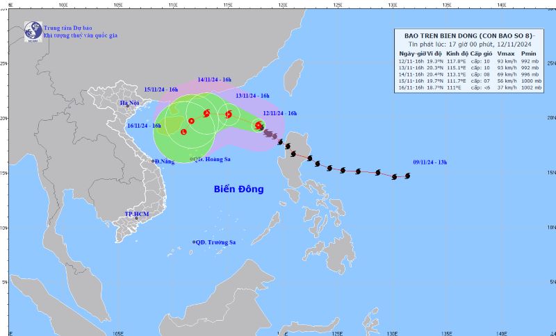 Bão số 8 giật cấp 12 trên khu vực Bắc Biển Đông