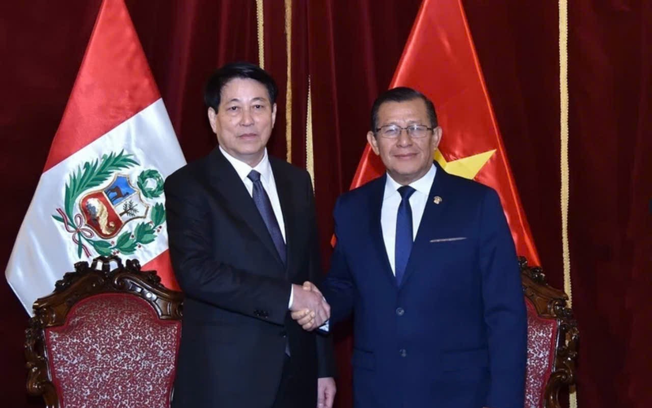 Chủ tịch nước Lương Cường hội kiến Chủ tịch Quốc hội Peru