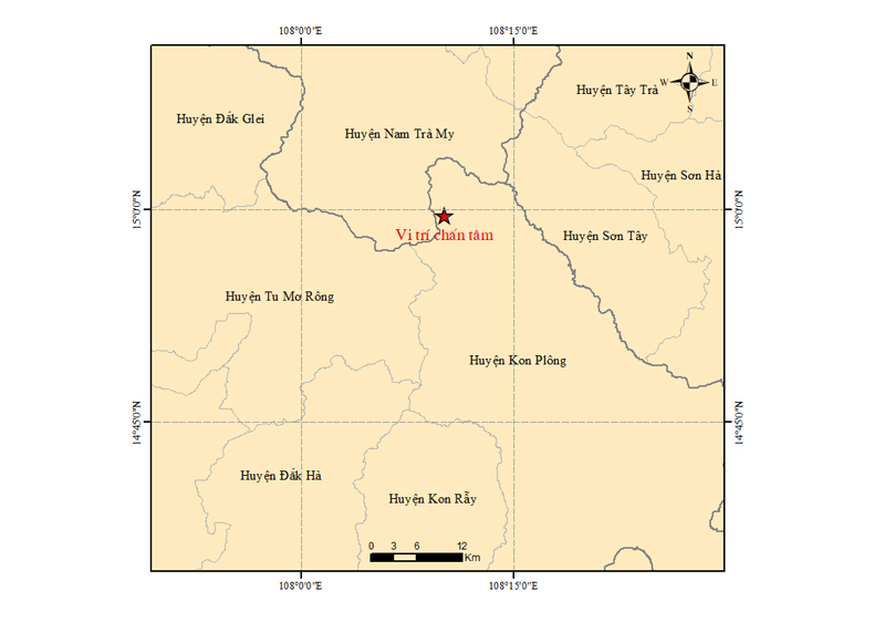 Liên tiếp xảy ra 9 trận động đất tại Kon Tum, có trận mạnh nhất 4 độ richter