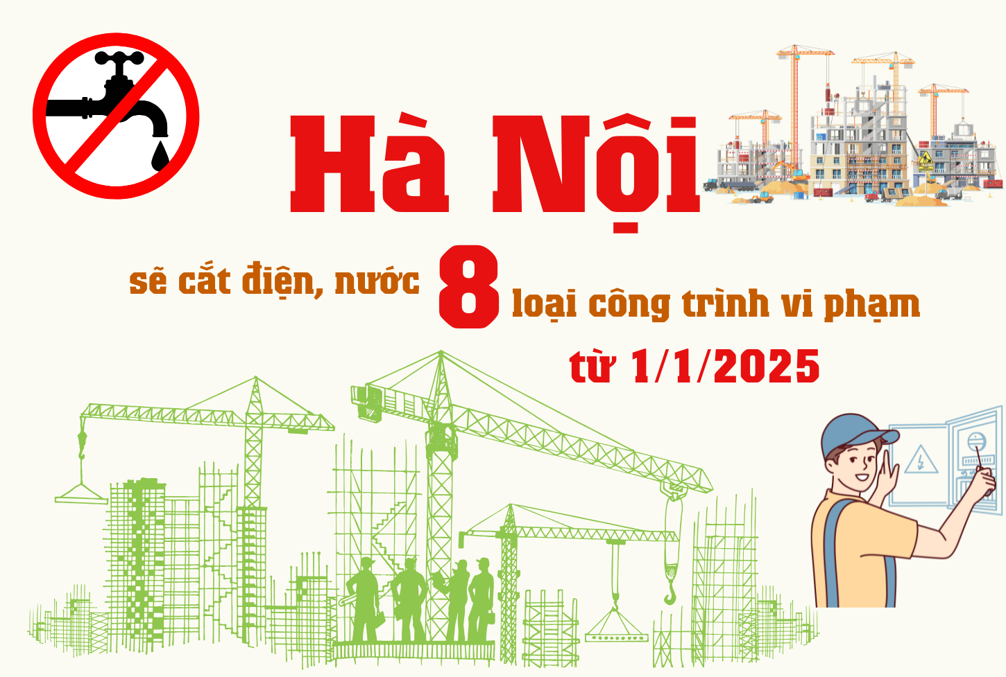 [Infographic] - Hà Nội sẽ cắt điện, nước 8 loại công trình vi phạm từ 1 1 2025