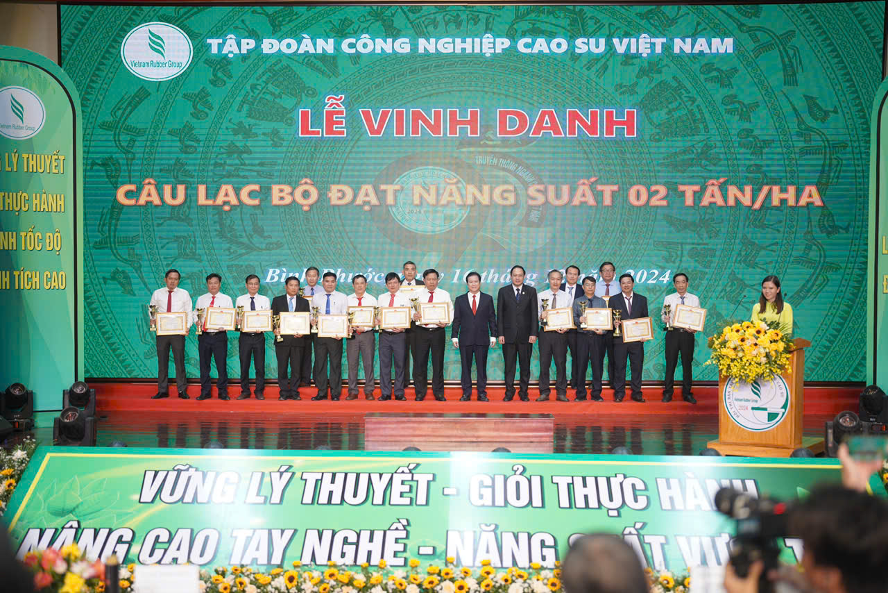 Tập đoàn Công nghiệp cao su Việt Nam vinh danh công ty đạt năng suất trên 2 tấn ha