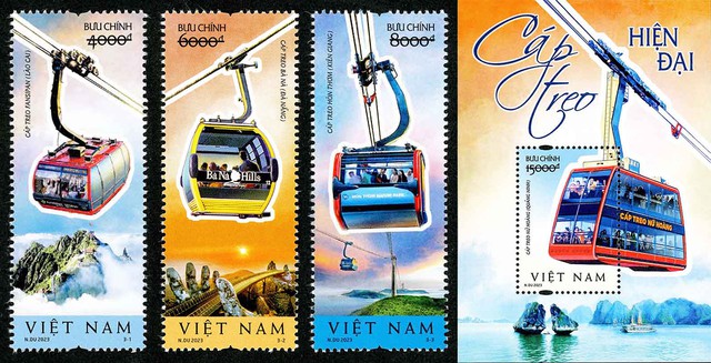 Stamps on modern cable cars in Vietnam issued
