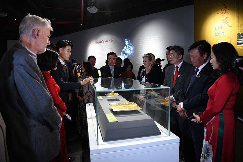 Nguyen Dynasty documents being displayed in Hanoi
