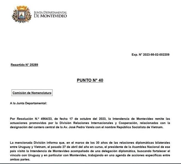 Vietnamese space to be constructed in Uruguayan capital