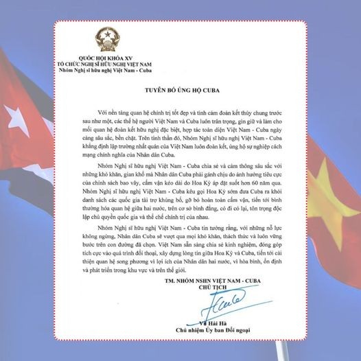 Vietnam - Cuba Friendship Parliamentary Group voices support for Cuba
