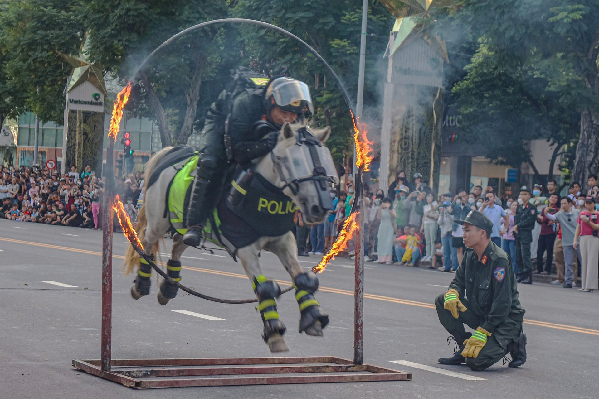 Mobile police perform with horses in Ho Chi Minh City