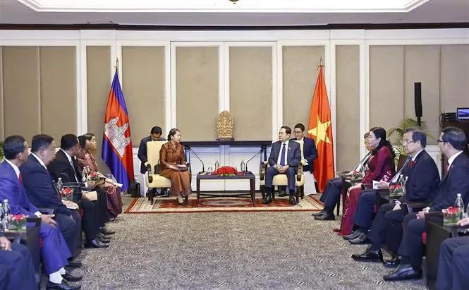 Top legislator receives Chairwoman of Cambodia-Vietnam Friendship Association